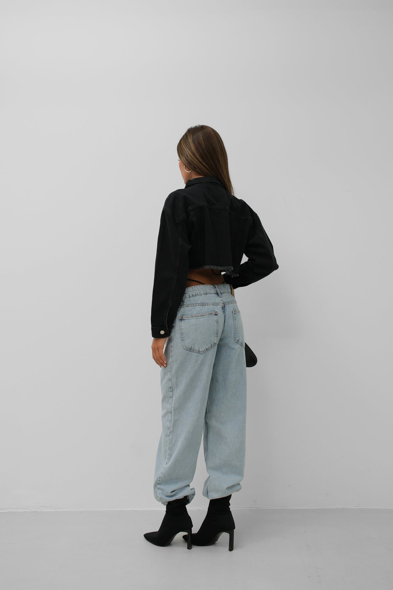 Seamless Waist Hem Gray Denim Jacket