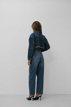 Seamless Waist Hem Dark Blue Denim Jacket
