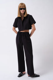 Striped Black Trousers with Tie Waist