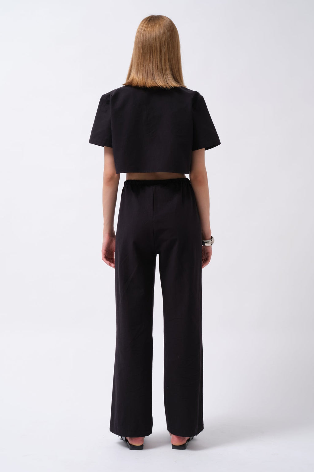 Tie Waist Striped Black Pants