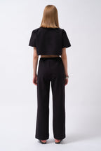 Tie Waist Striped Black Pants