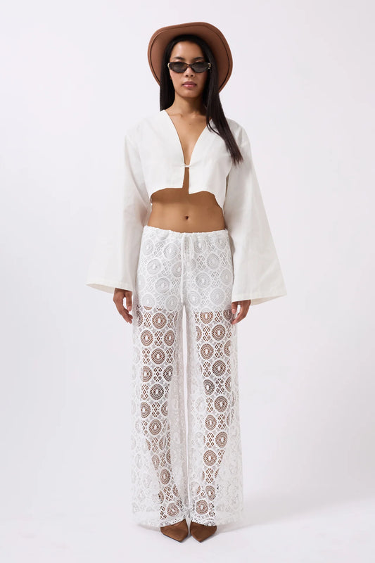 Laced Waist White Trousers