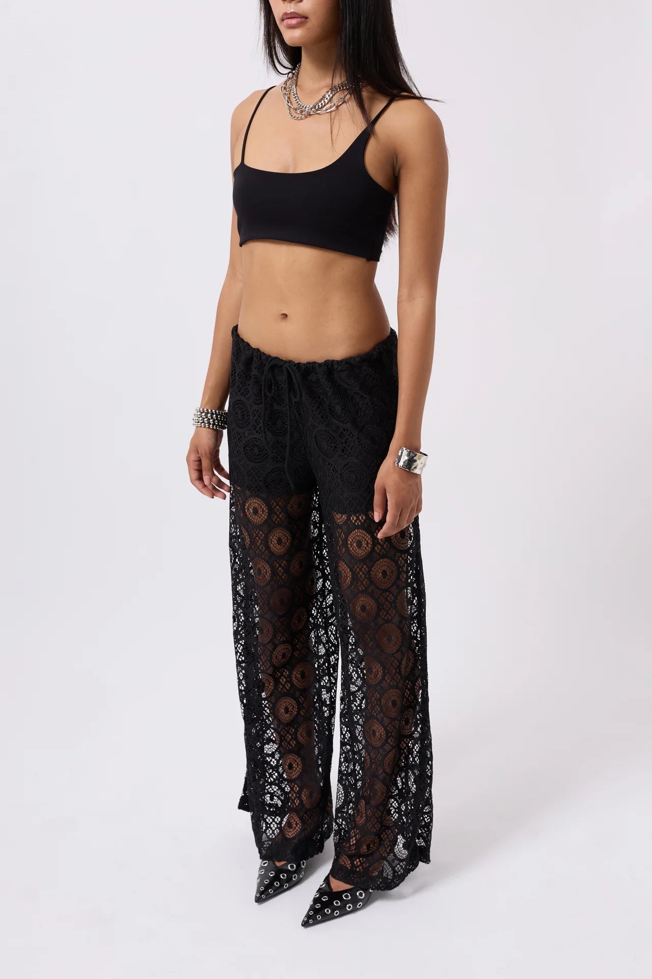 Laced Waist Black Trousers