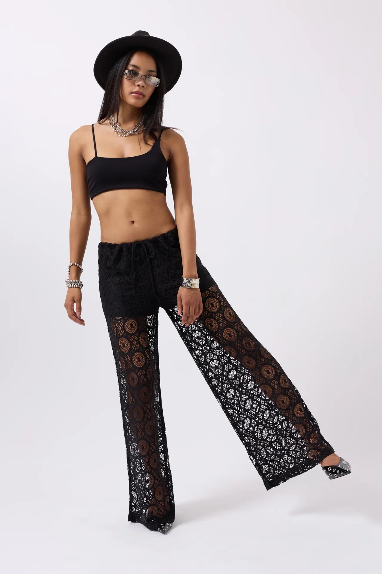 Laced Waist Black Trousers