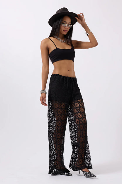 Laced Waist Black Trousers