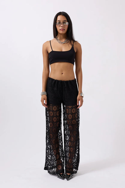 Laced Waist Black Trousers