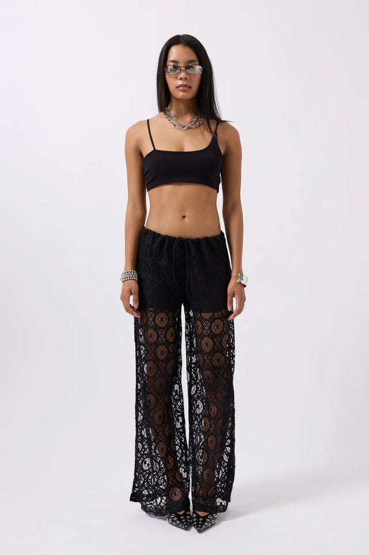 Laced Waist Black Trousers