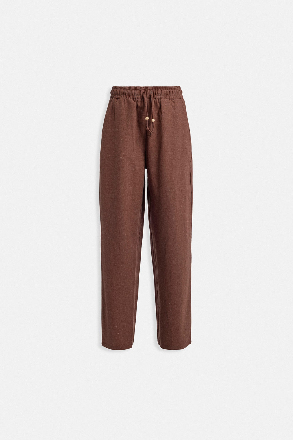 Drawstring Waist Straight Cut Brown Pants