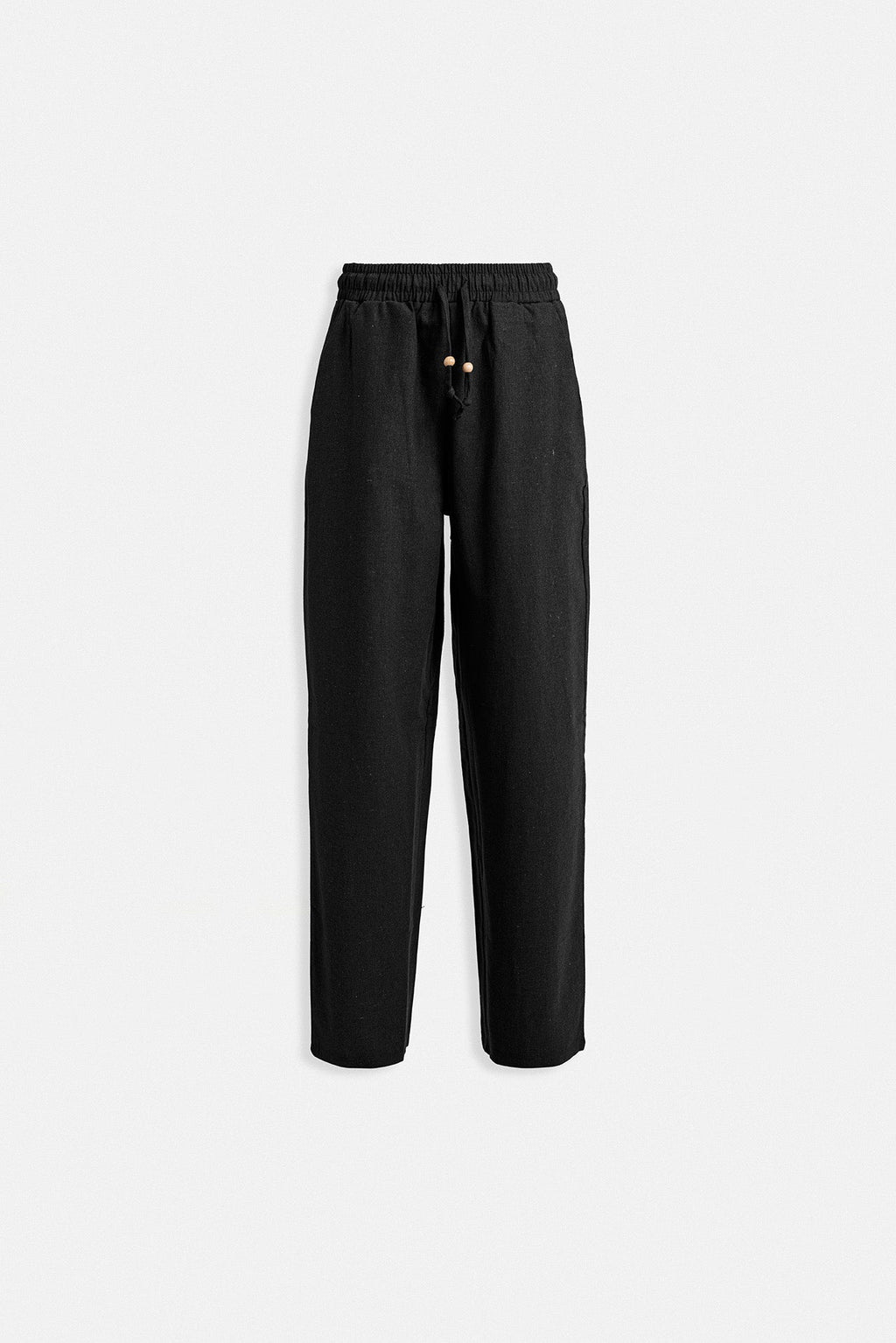 Drawstring Waist Straight Cut Black Pants