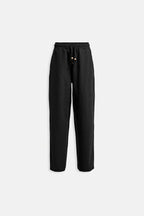 Drawstring Waist Straight Cut Black Pants