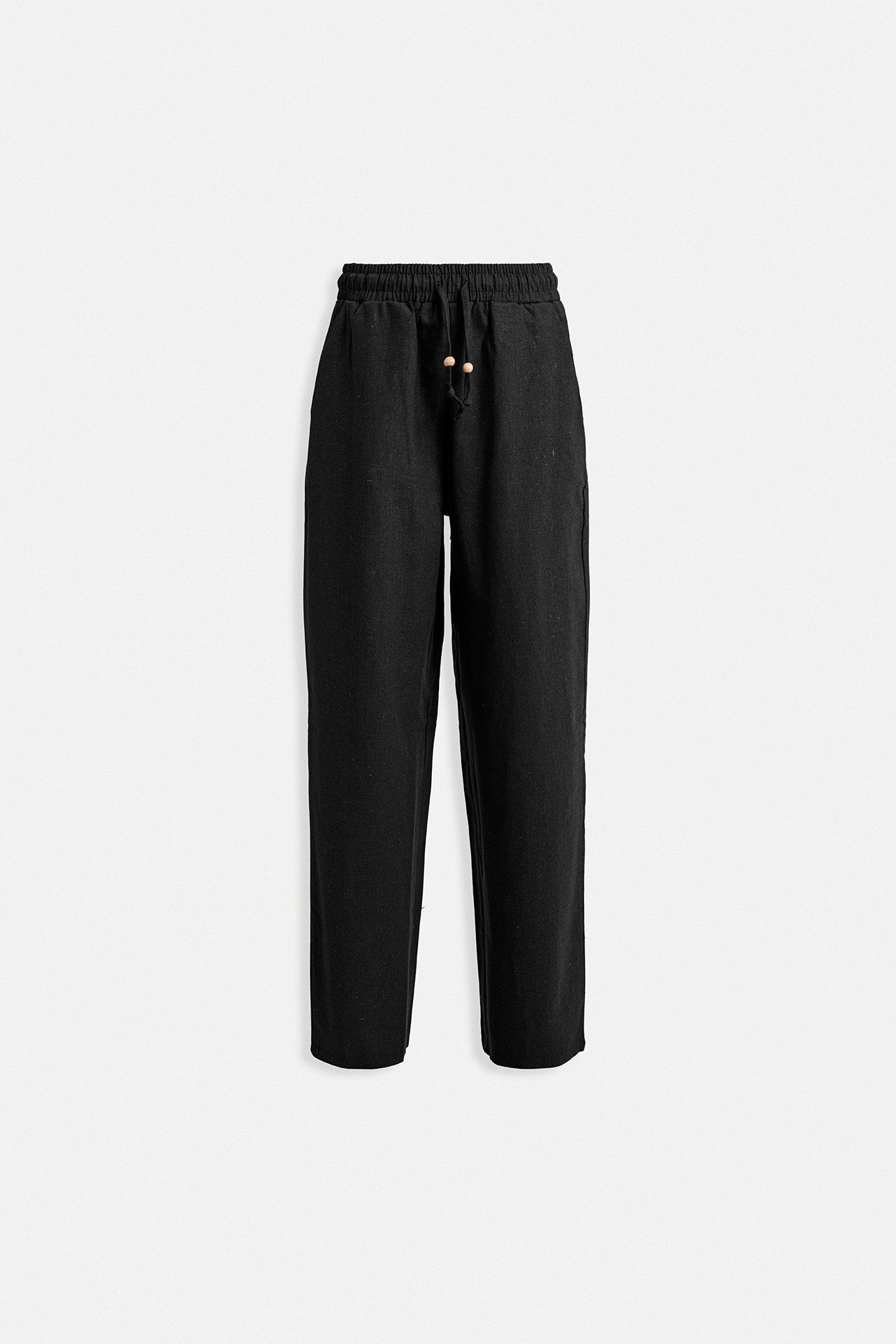 Drawstring Waist Straight Cut Black Pants