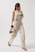 Tie Waist Straight Cut Stone Pants