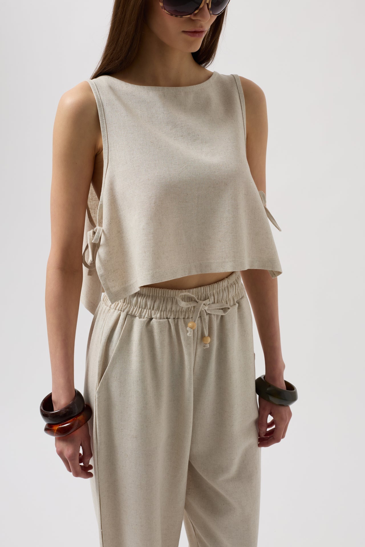 Tie Waist Straight Cut Stone Pants
