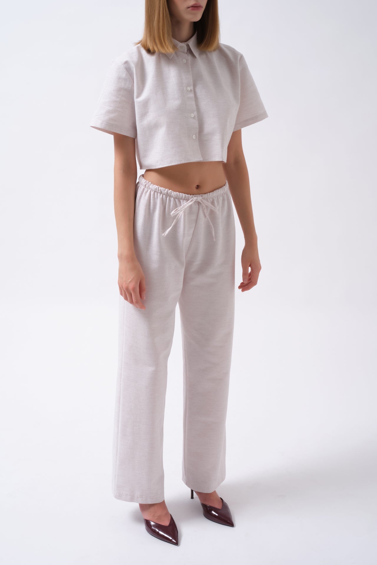 Tie Waist Linen Beige Pants