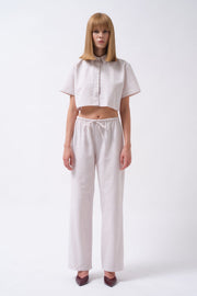 Beige Linen Trousers with Tie Waist