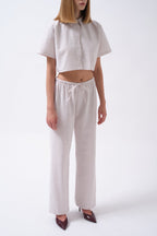Tie Waist Linen Beige Pants