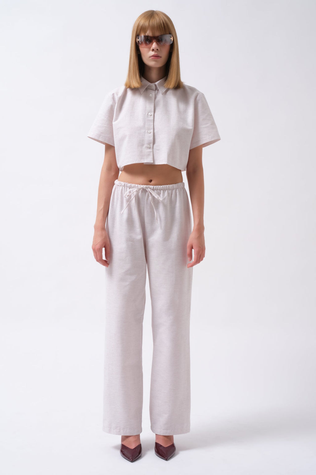 Tie Waist Linen Beige Pants