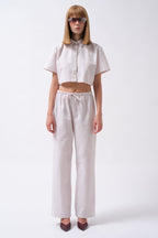Tie Waist Linen Beige Pants