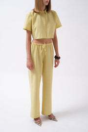 Yellow Linen Trousers with Tie Waist