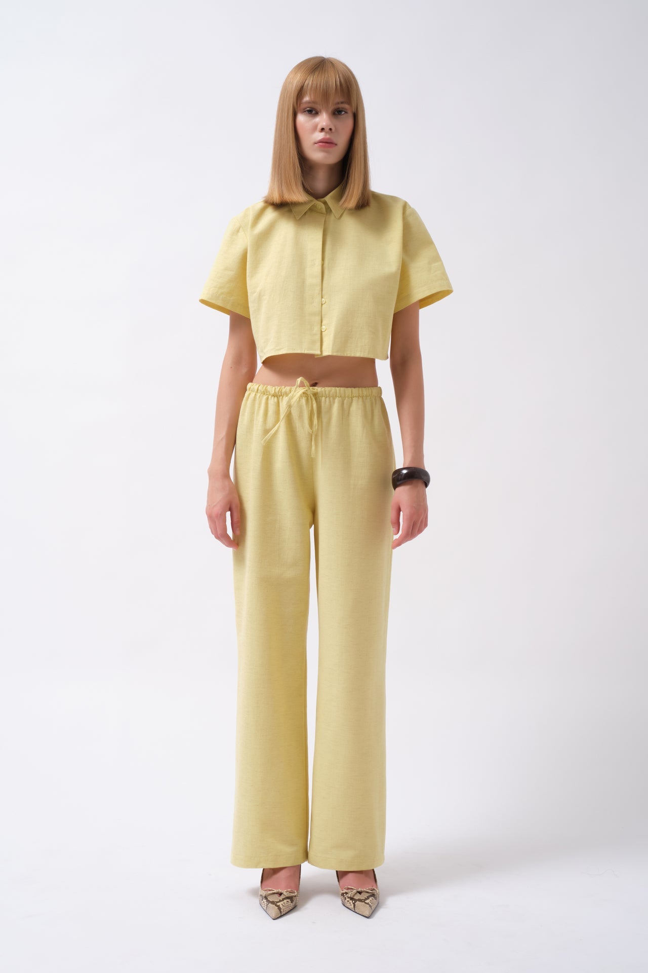 Tie Waist Linen Yellow Pants