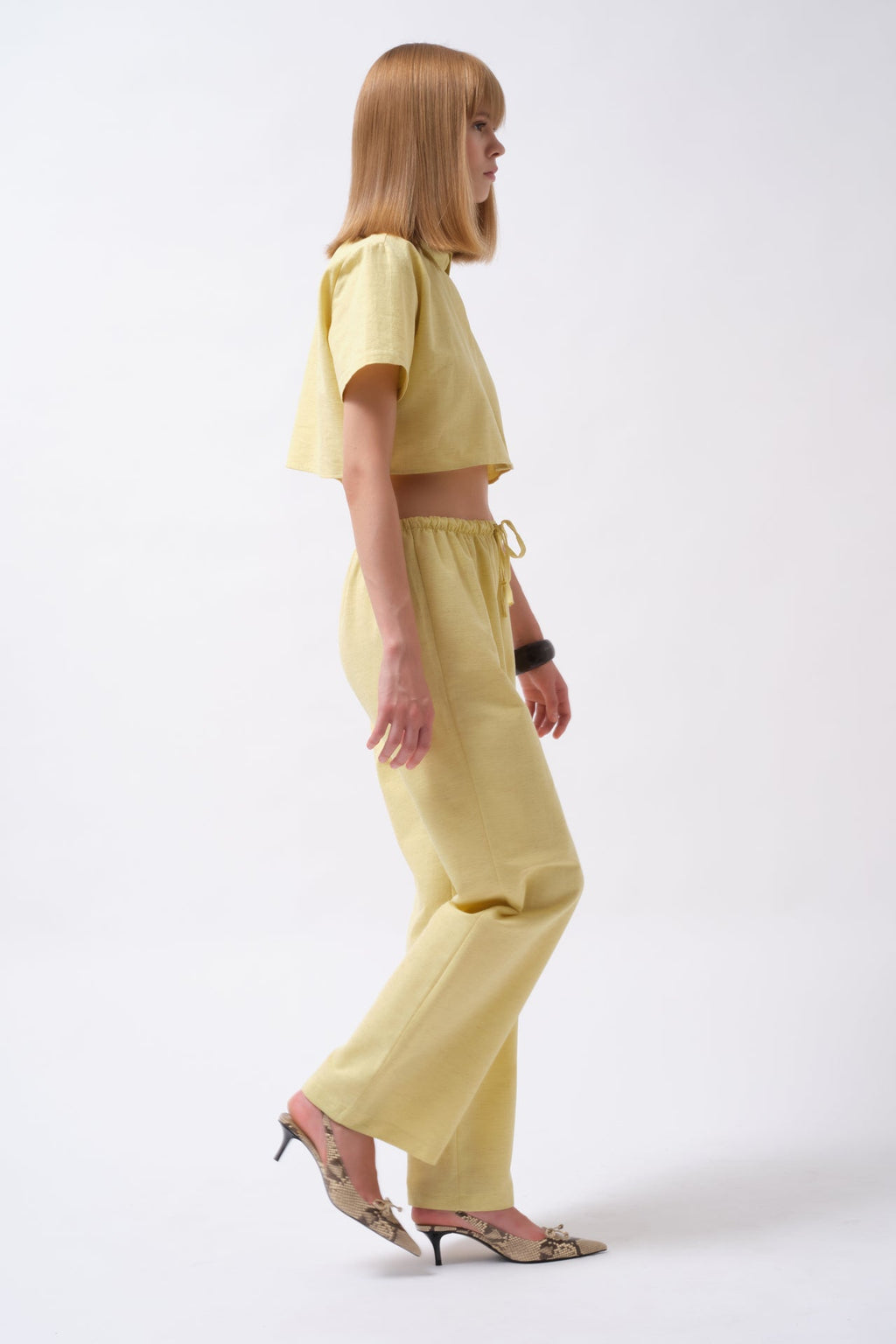 Tie Waist Linen Yellow Pants