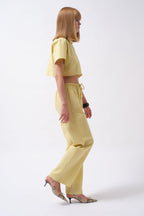 Tie Waist Linen Yellow Pants