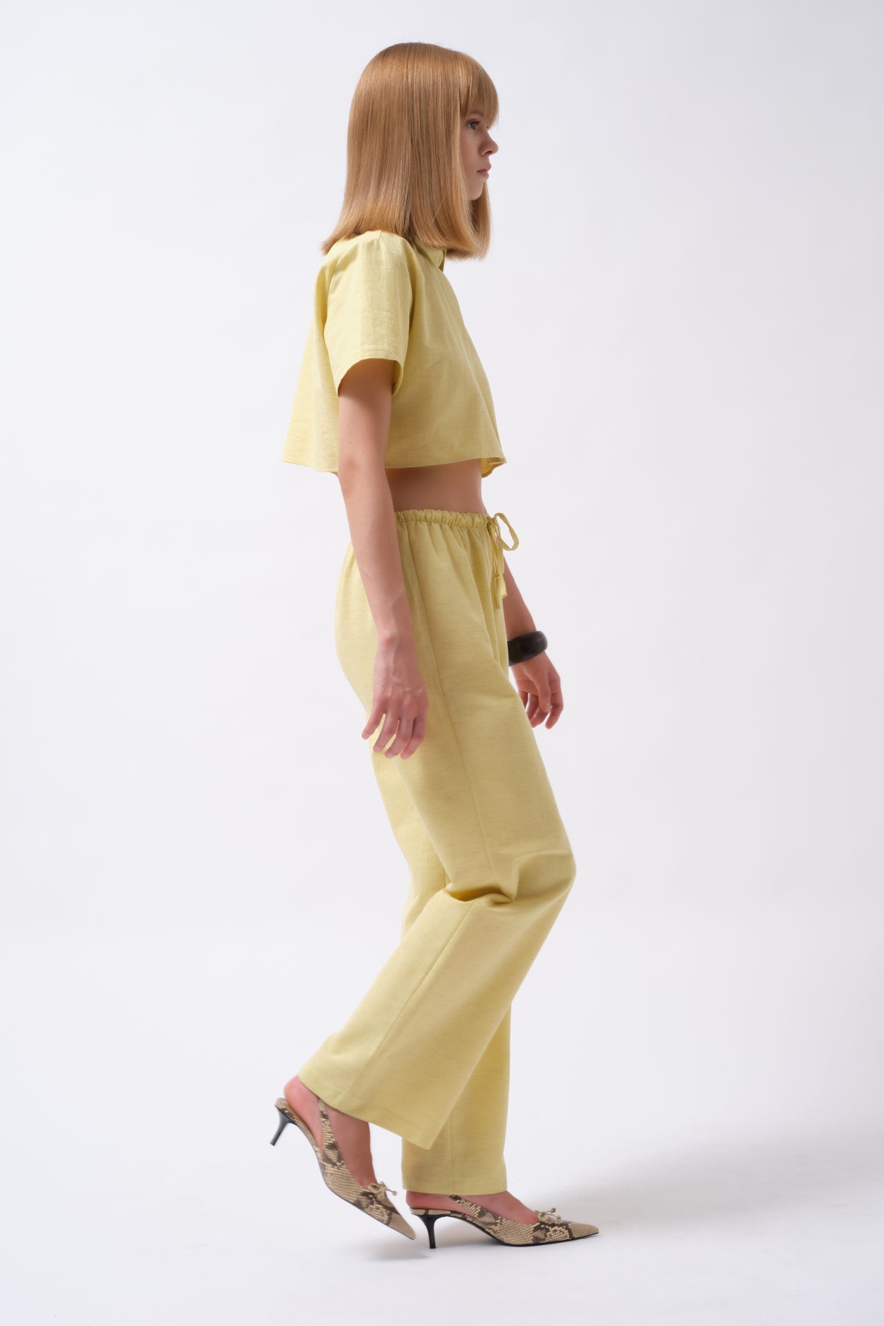 Tie Waist Linen Yellow Pants