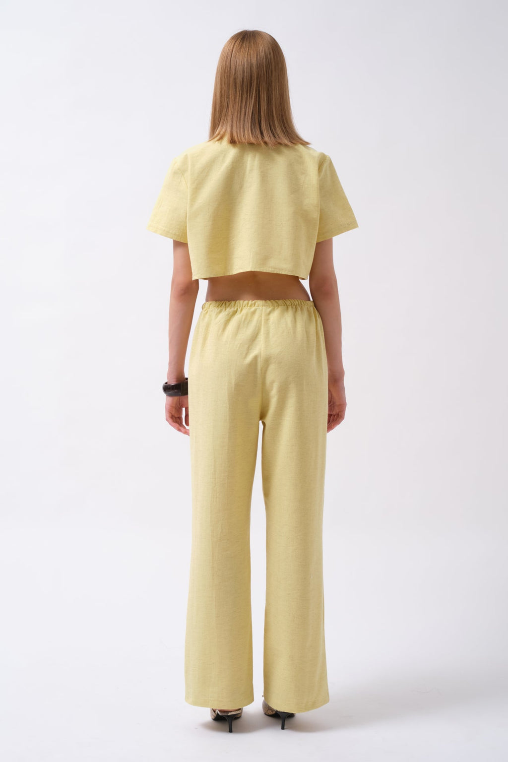 Tie Waist Linen Yellow Pants