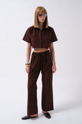 Tie Waist Linen Brown Pants