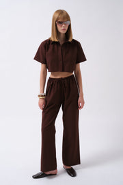 Linen Brown Trousers with Tie Waist