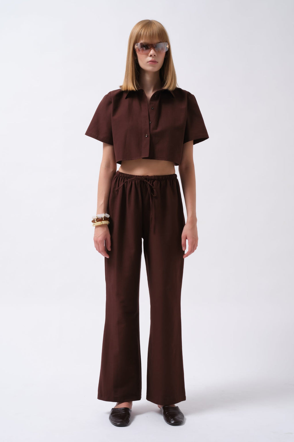 Tie Waist Linen Brown Pants