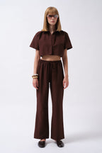 Tie Waist Linen Brown Pants