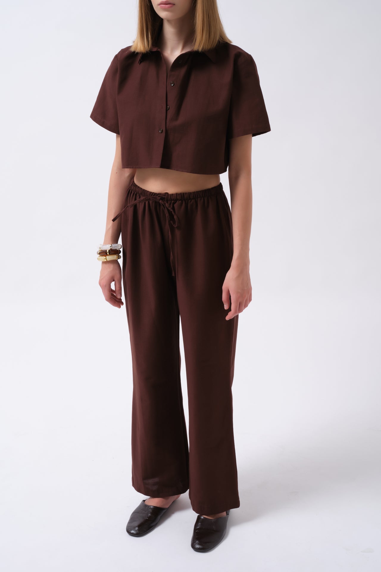 Tie Waist Linen Brown Pants