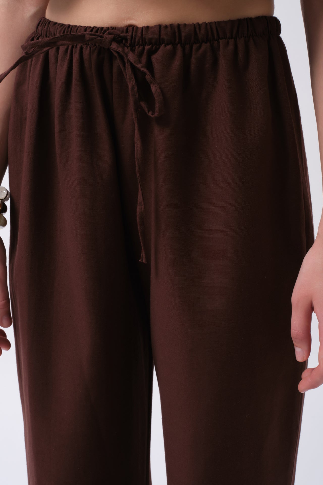 Tie Waist Linen Brown Pants