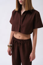 Tie Waist Linen Brown Pants
