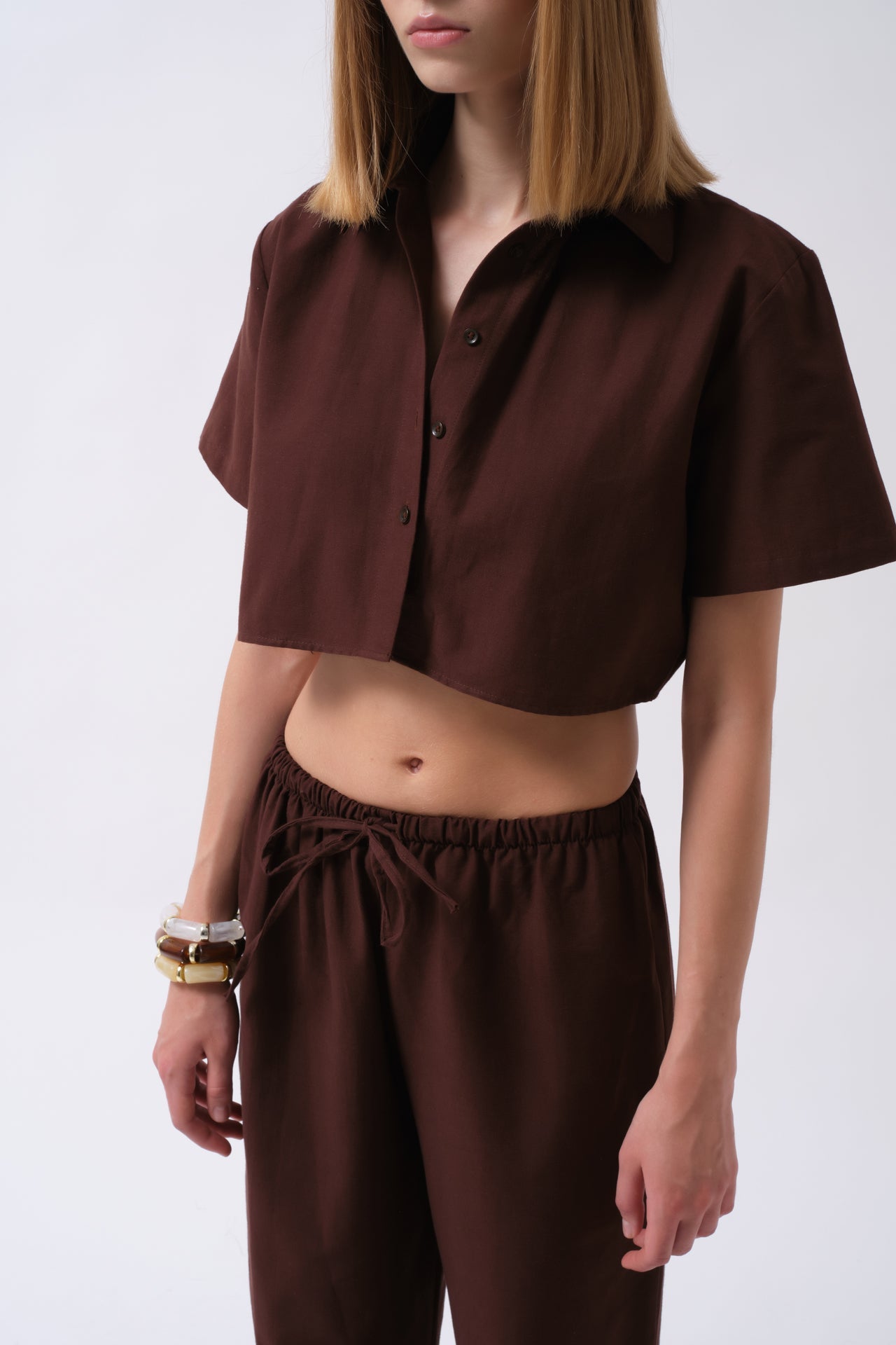Tie Waist Linen Brown Pants