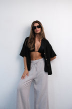 Accessory Detail Linen Gray Pants
