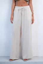 Accessory Detail Linen Beige Pants