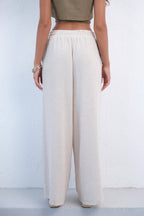 Accessory Detail Linen Beige Pants
