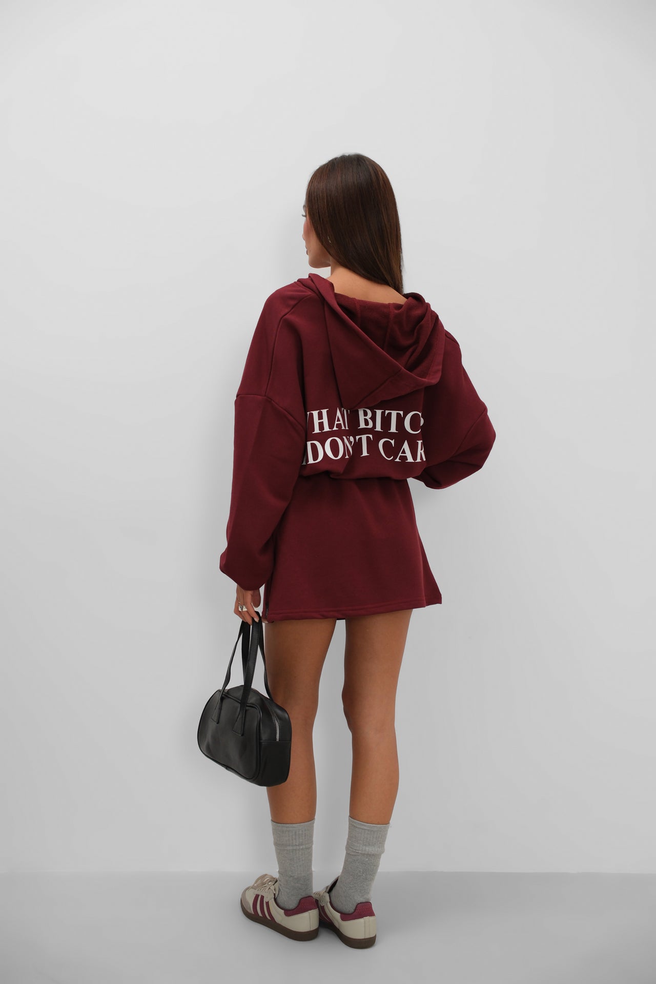 Elastic Waist Zippered Burgundy Sweatshirt