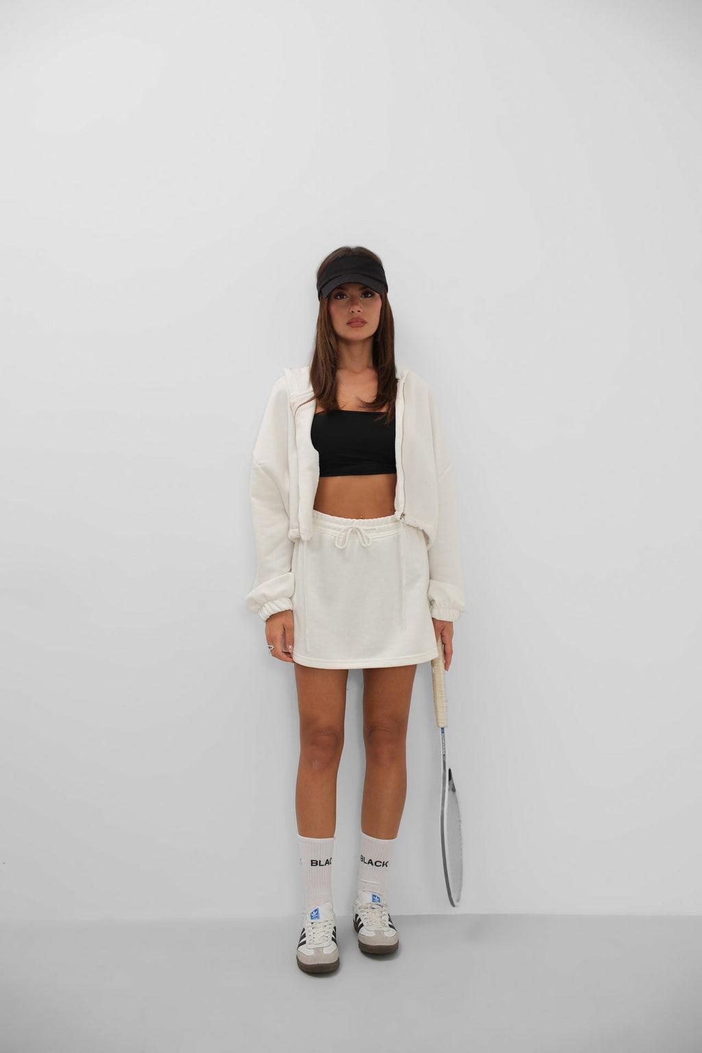 Elastic Waist Zippered Ecru Sweatshirt