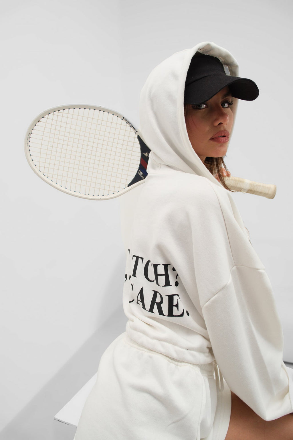 Elastic Waist Zippered Ecru Sweatshirt