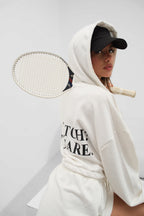 Elastic Waist Zippered Ecru Sweatshirt