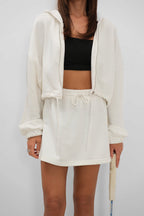 Elastic Waist Zippered Ecru Sweatshirt