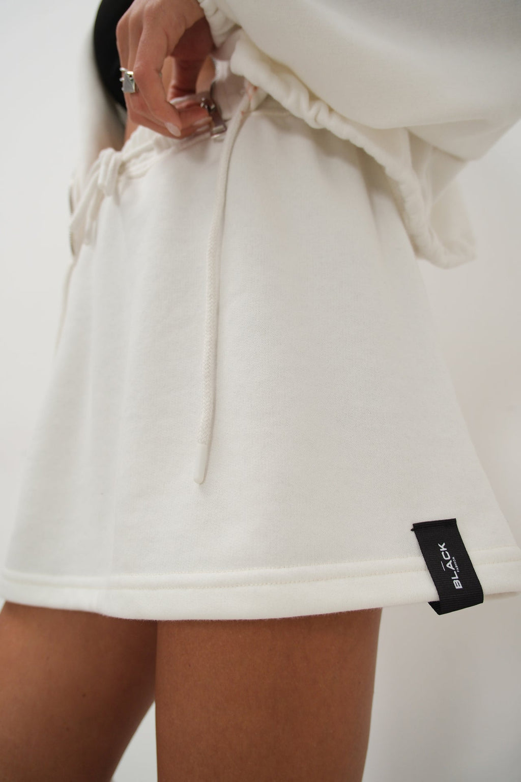Elastic Waist Zippered Ecru Sweatshirt