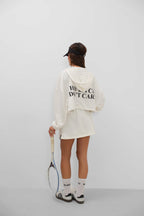 Elastic Waist Zippered Ecru Sweatshirt