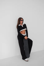 Elastic Waist Contrast Detail Black Sweatpants
