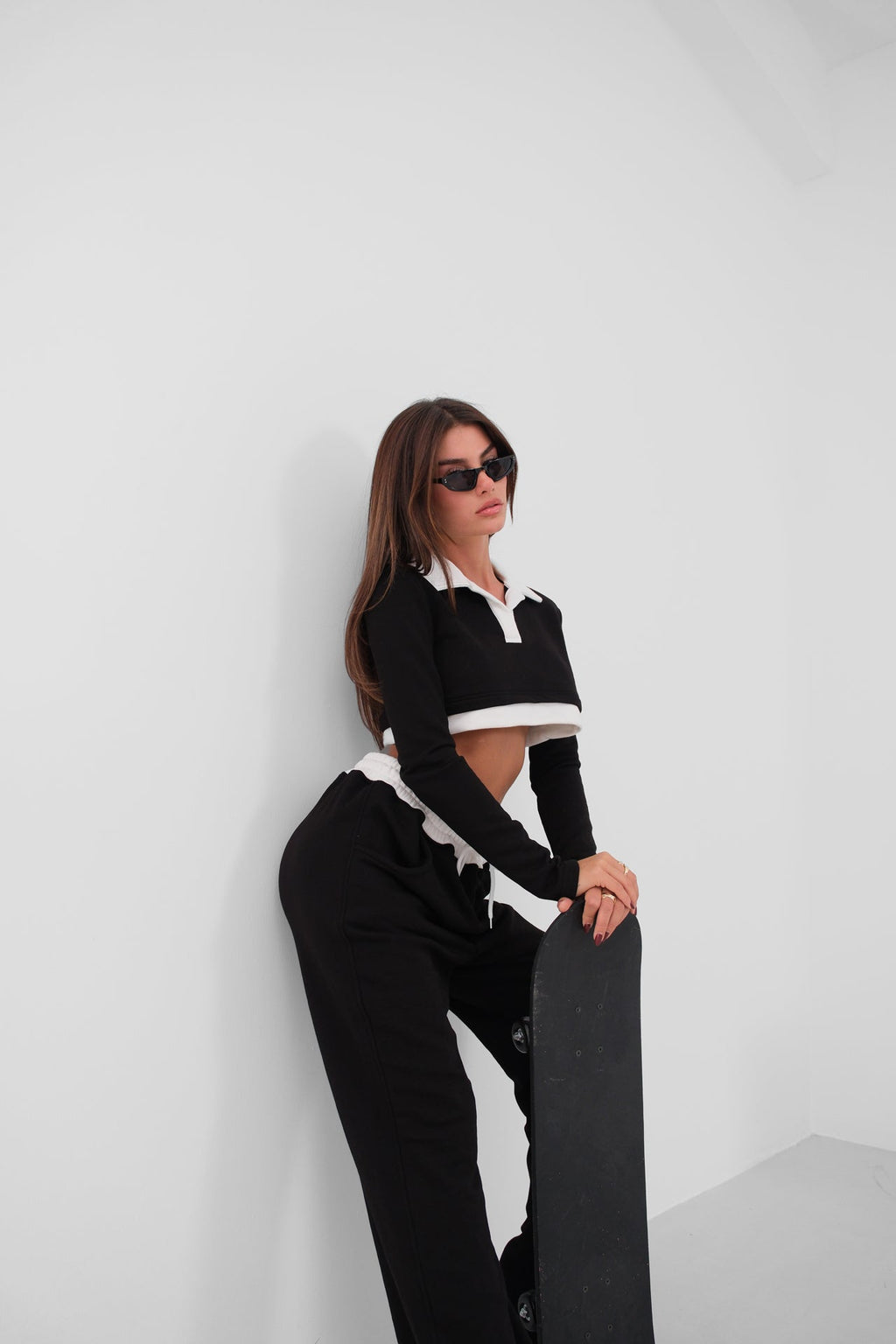 Elastic Waist Contrast Detail Black Sweatpants