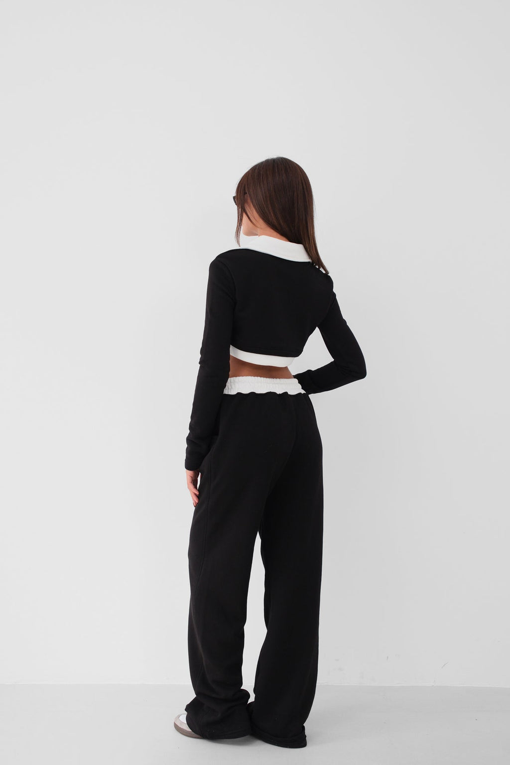 Elastic Waist Contrast Detail Black Sweatpants