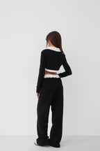 Elastic Waist Contrast Detail Black Sweatpants